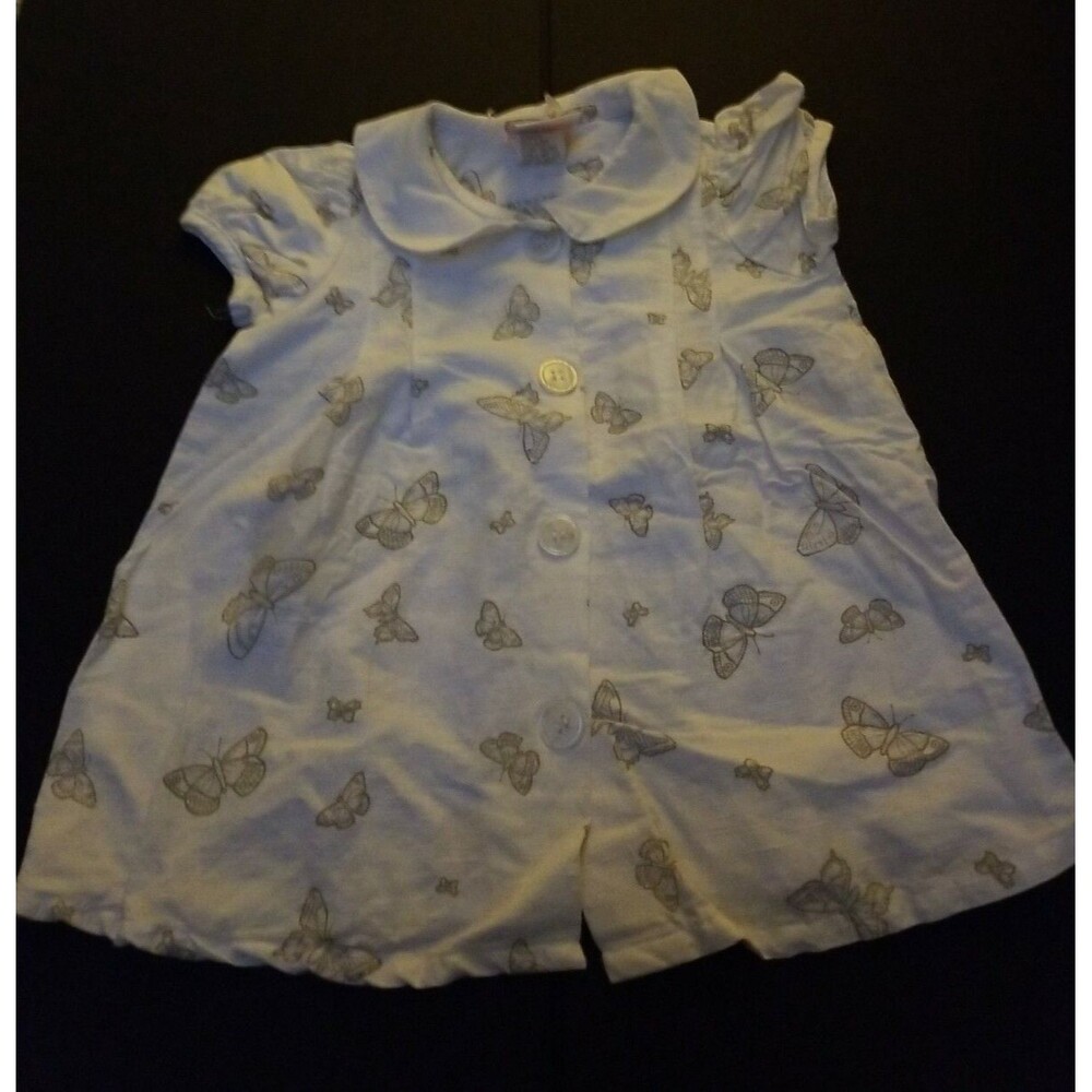 Girl's 24 month Sweet potatoes dressbutton up short sleeve white tan butterflies